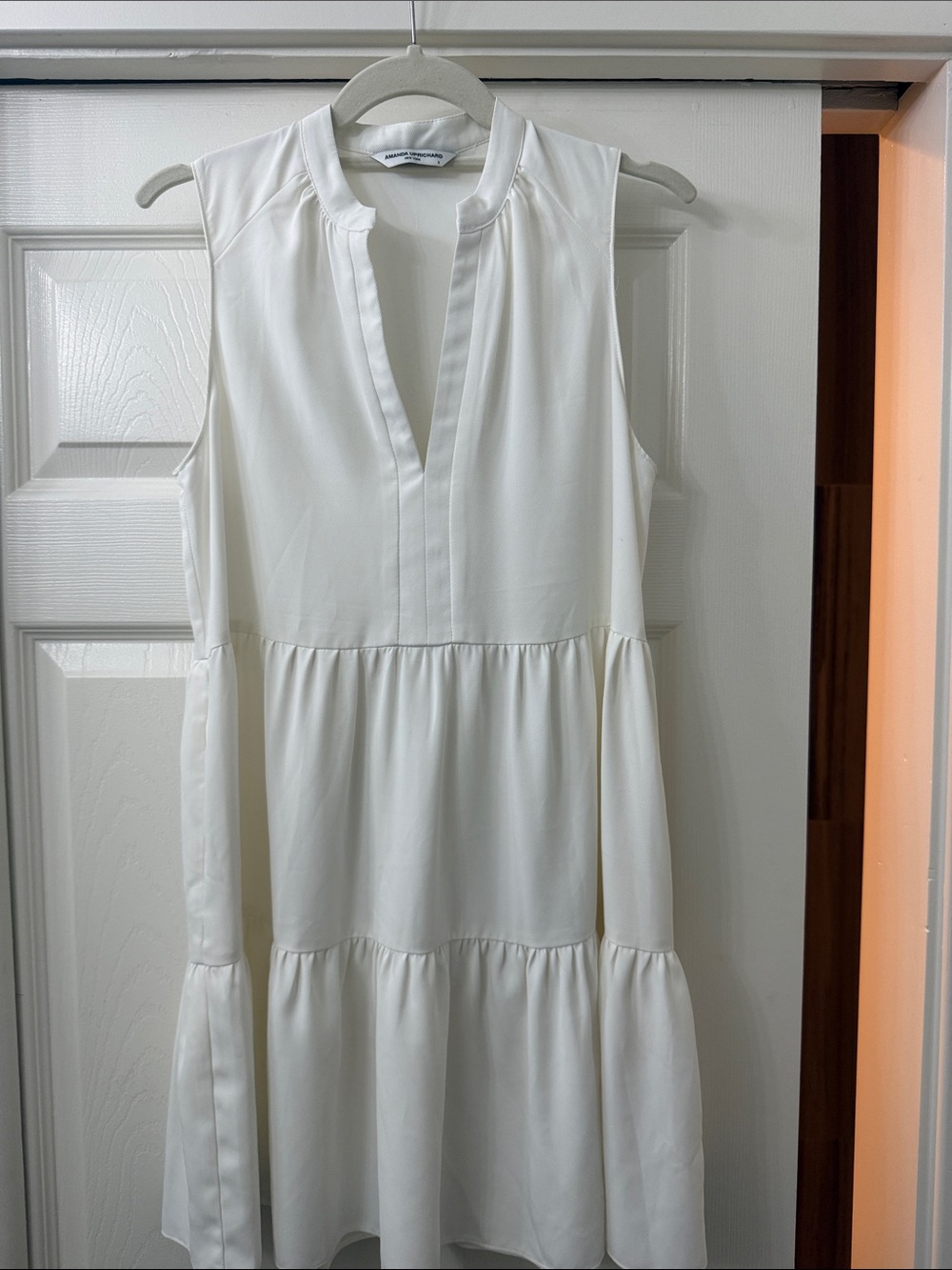 Amanda Uprichard Ivory Sleeveless Tiered V-Neck Dress